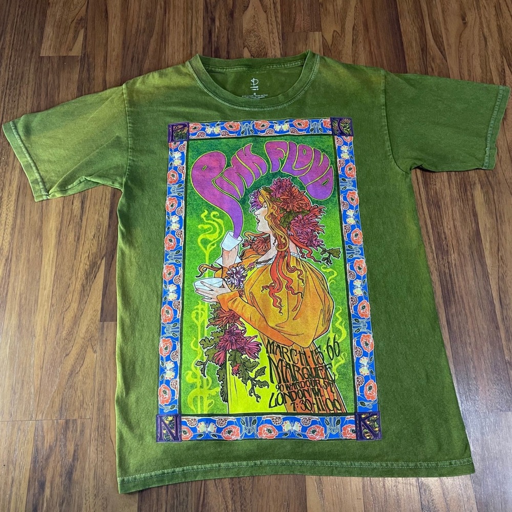 Pink Floyd Shirt Mens Small Green Graphic Tee Marquee London 1966 Art Nouveau